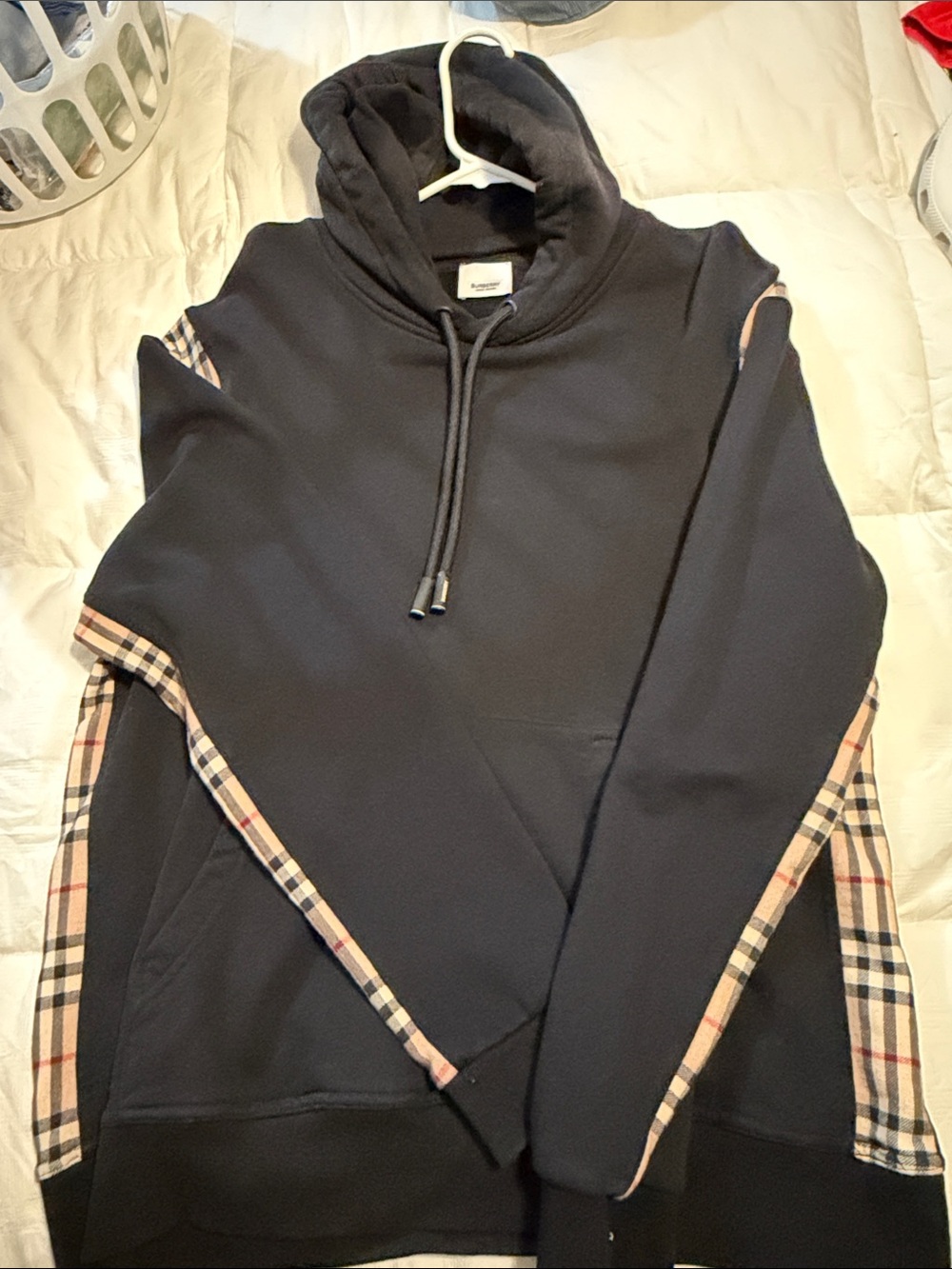 Burberry Black Hoodie with Vintage Check Trim. Thick and Real deal!